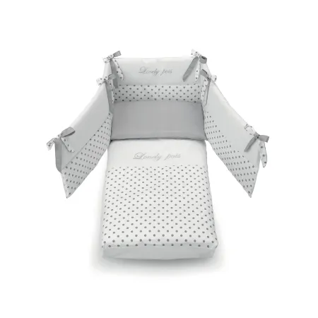 Set lettino Azzurra Design con piumino paracolpi, lenzuola, federa e copri materasso, fantasia a pois, colore grigio