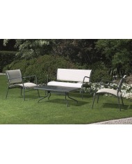 Salotto da giardino con poltrona Polo P, divano Polo e tavolino Polo T, made in Italy, in metallo antiruggine