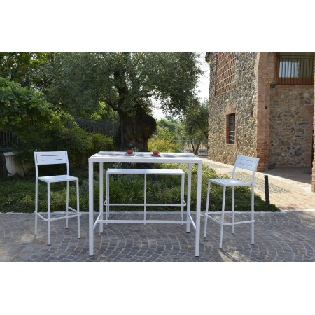 Tavolo alto in metallo, altezza 105 cm, Made in Italy, bianco, 120x80 cm