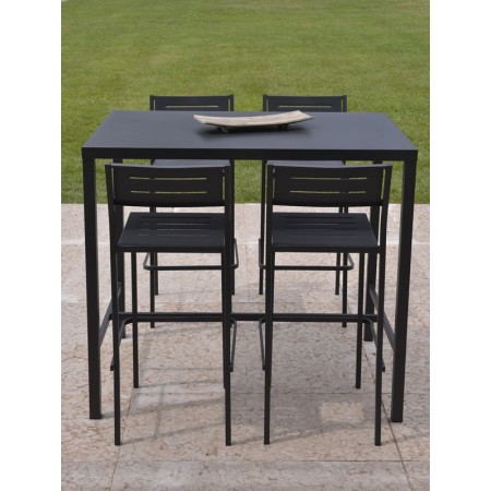 Sgabello in metallo impilabile, made in Italy, altezza seduta 75 cm, grigio antracite, con tavolo Dorio A