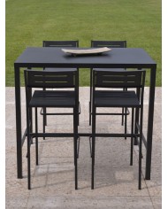 Sgabello in metallo impilabile, made in Italy, altezza seduta 75 cm, grigio antracite, con tavolo Dorio A