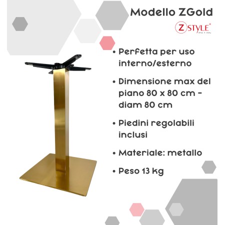 Base Per Tavolo In Acciaio Quadrata Gold - ZStyle