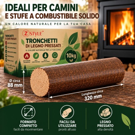 Tronchetti di Legno Pressato ZStyle – Bricchetti per Camino e Stufa
