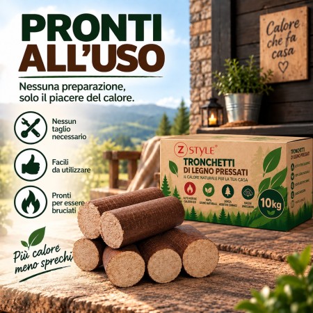 Tronchetti di Legno Pressato ZStyle – Bricchetti per Camino e Stufa